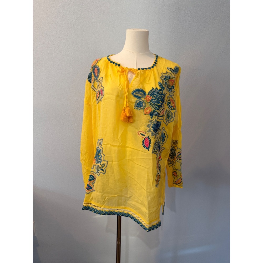 NEW Johnny Was Margot Blouse Odesa Yellow Embroidered Floral Boho Peasant XXL - Picture 2 of 13